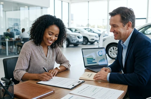 Customer getting answers about their car loan